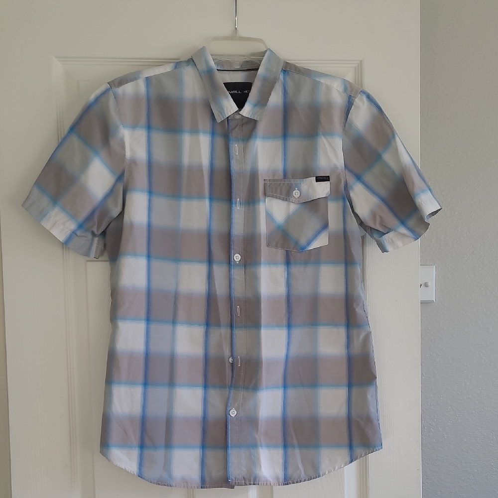 O'Neill Gray and Blue Plaid Shirt